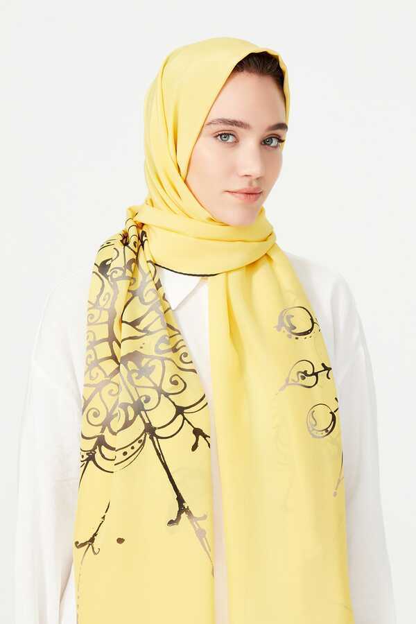 Kuş Sepeti Sarı İpek Şal 80x200