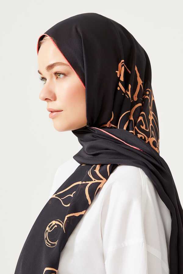Kuş Sepeti Siyah İpek Şal 80x200