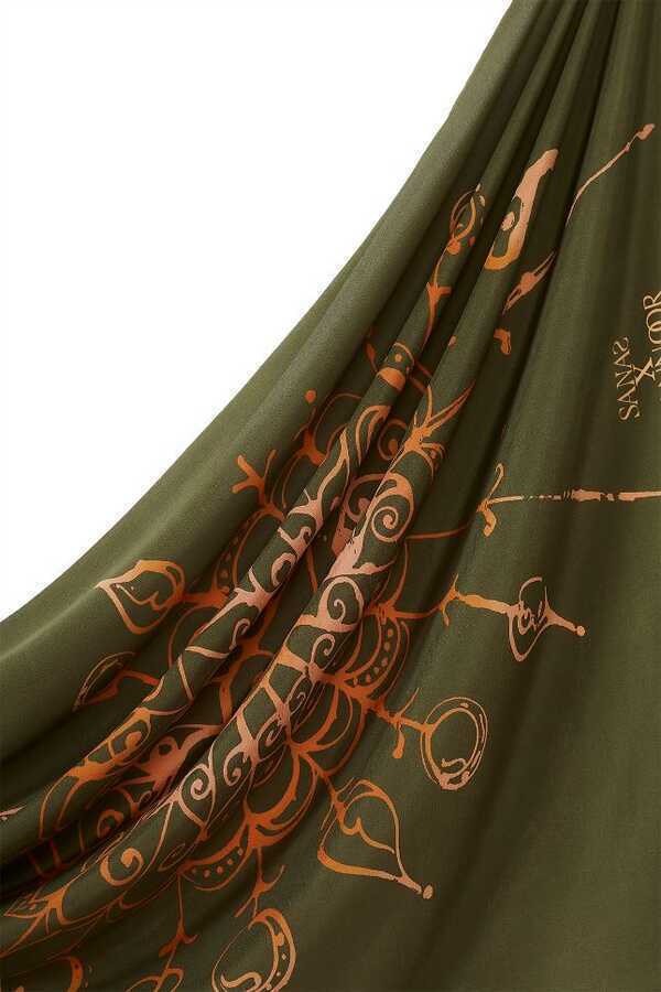 Kuş Sepeti Yeşil İpek Şal 80x200