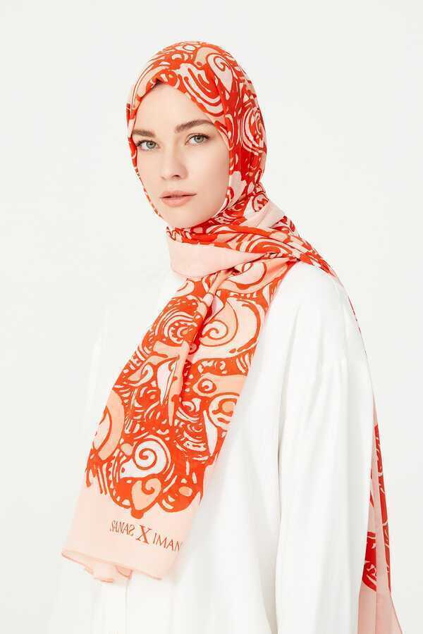 Kuşlar Turuncu Krep İpek Şal 80x200