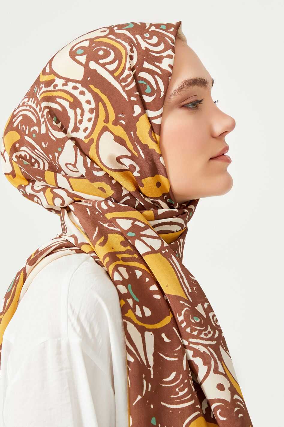 Kuşlar Vizon Krep İpek Şal 80x200