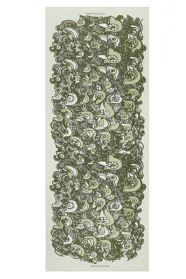 Kuşlar Yeşil Krep İpek Şal 80x200