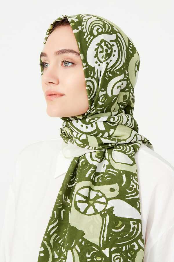 Kuşlar Yeşil Krep İpek Şal 80x200