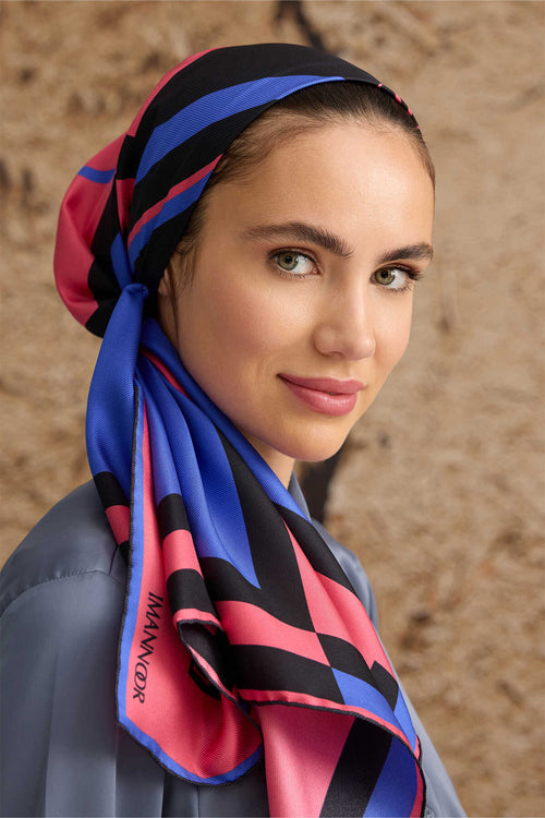 Kutu Kutu Pembe Tivil İpek Eşarp 90x90
