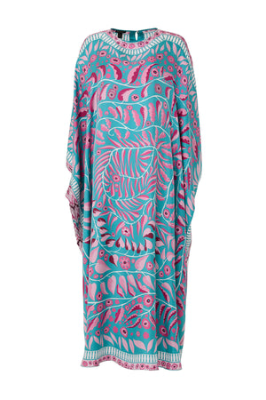 Labirent Sarmaşık Fuşya İpek Kaftan