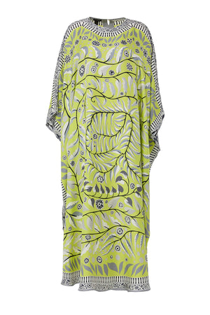 Labirent Sarmaşık F.Yeşil İpek Kaftan
