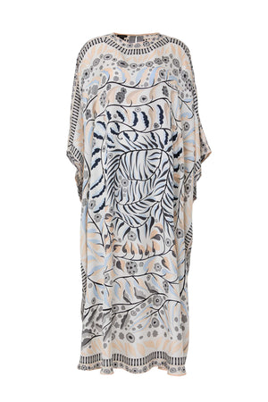 Labirent Sarmaşık Krem İpek Kaftan