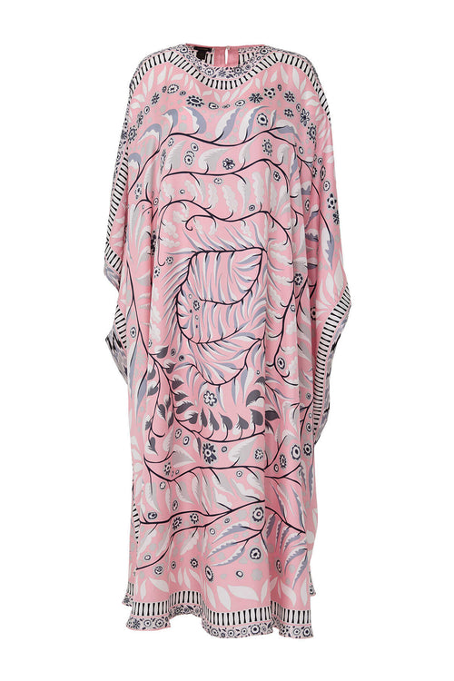 Labirent Sarmaşık Pembe İpek Kaftan