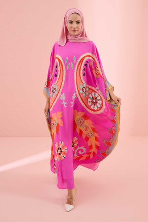 Lahor Fuşya İpek Kaftan