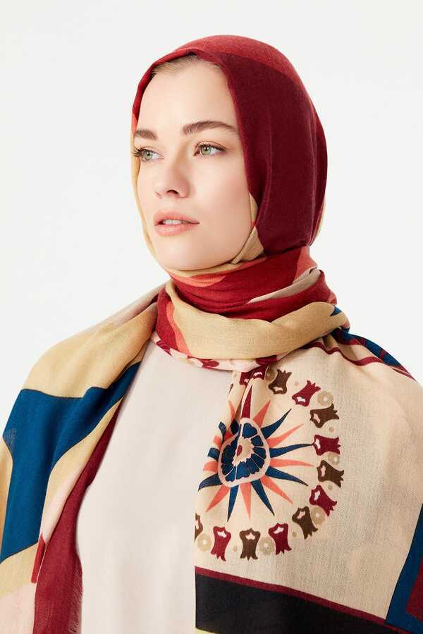 Lale Bordo Kaşmir İpek Şal 100x200