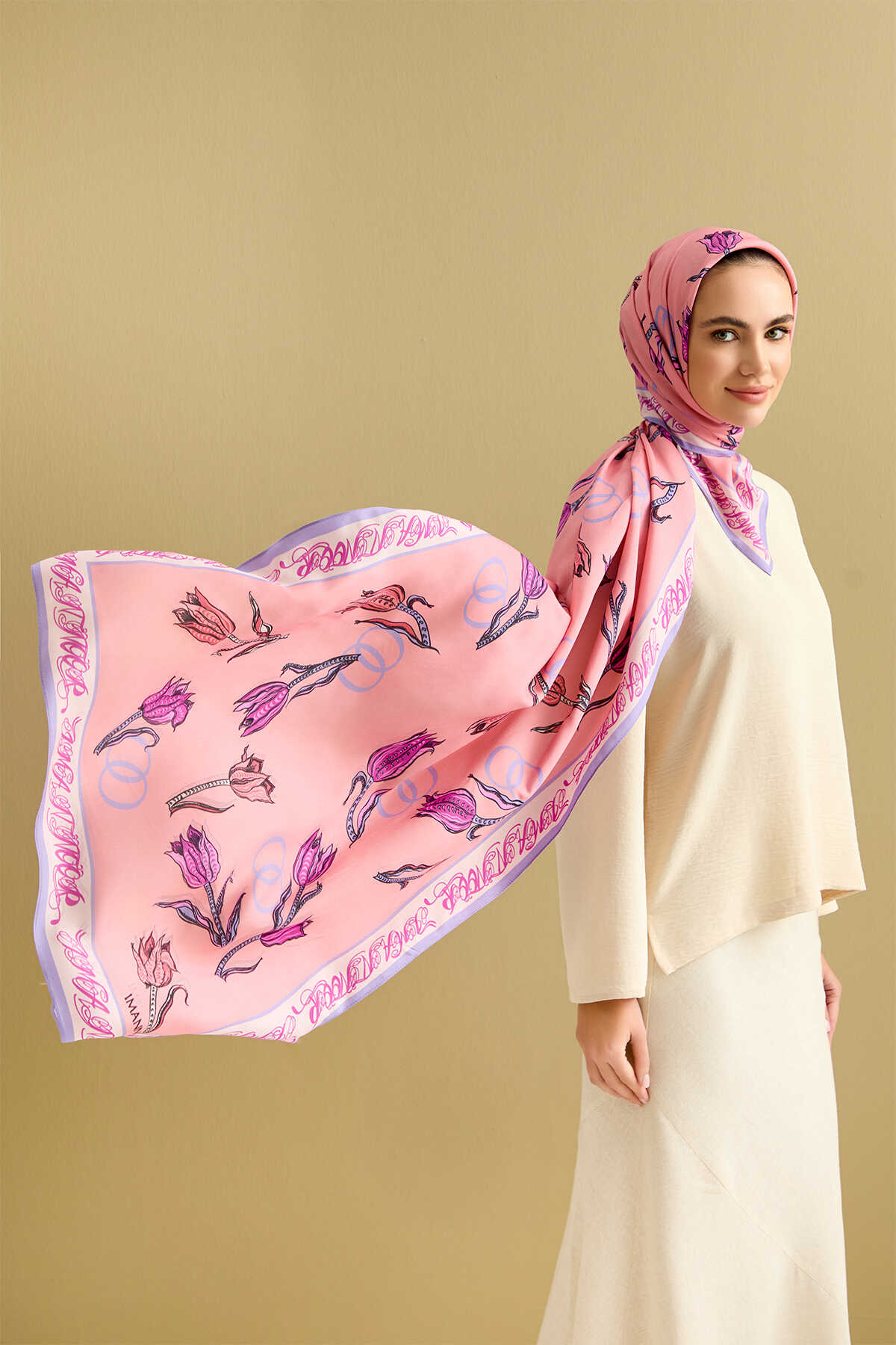 Lale Noor Pembe Floş Viskon Şal 70x200