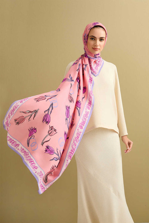 Lale Noor Pembe Floş Viskon Şal 70x200