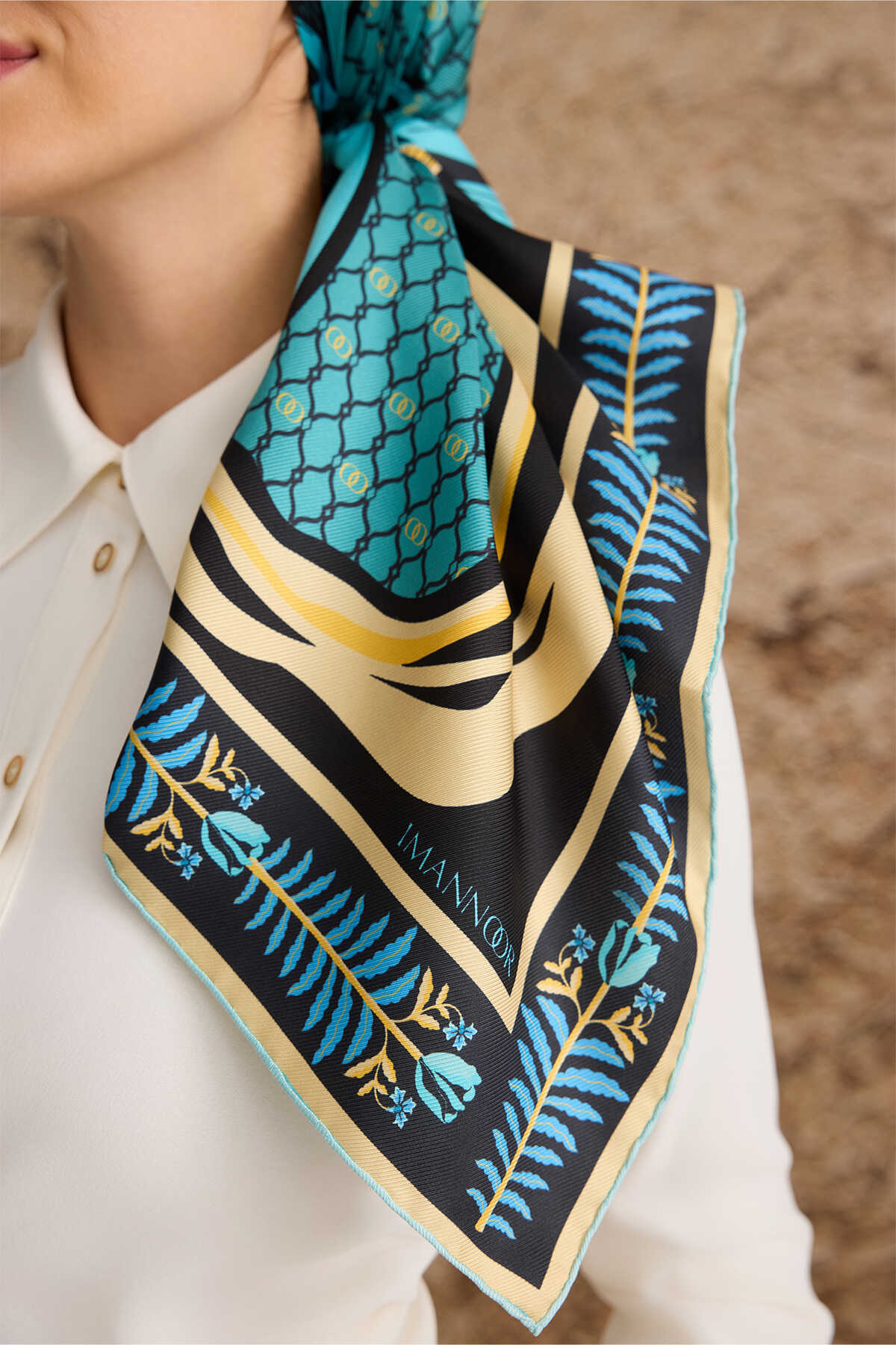 Lale Noor Petrol Tivil İpek Eşarp 90x90