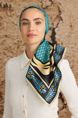Lale Noor Petrol Tivil İpek Eşarp 90x90