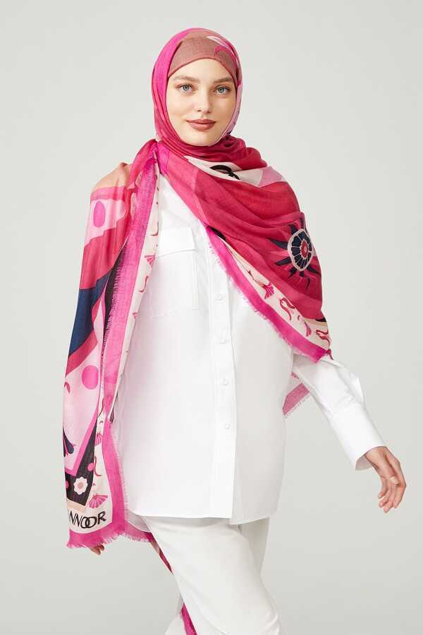 Lale Pembe Kaşmir İpek Şal 100x200
