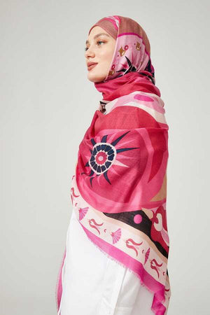 Lale Pembe Kaşmir İpek Şal 100x200