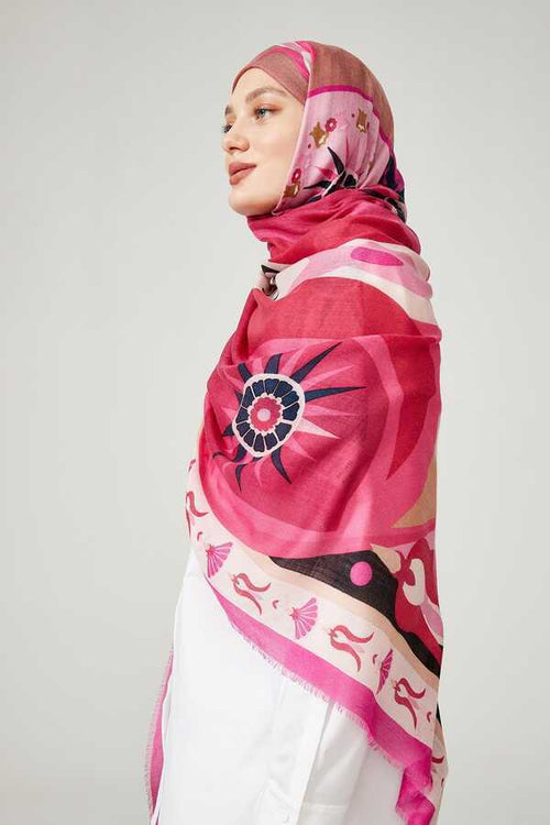 Lale Pembe Kaşmir İpek Şal 100x200