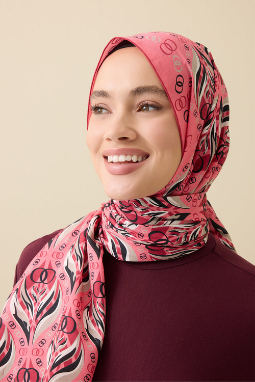 Lale Pembe Pamuk İpek Şal 70x210
