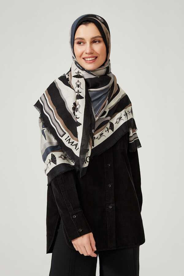 Lale Siyah Kaşmir İpek Şal 100x200