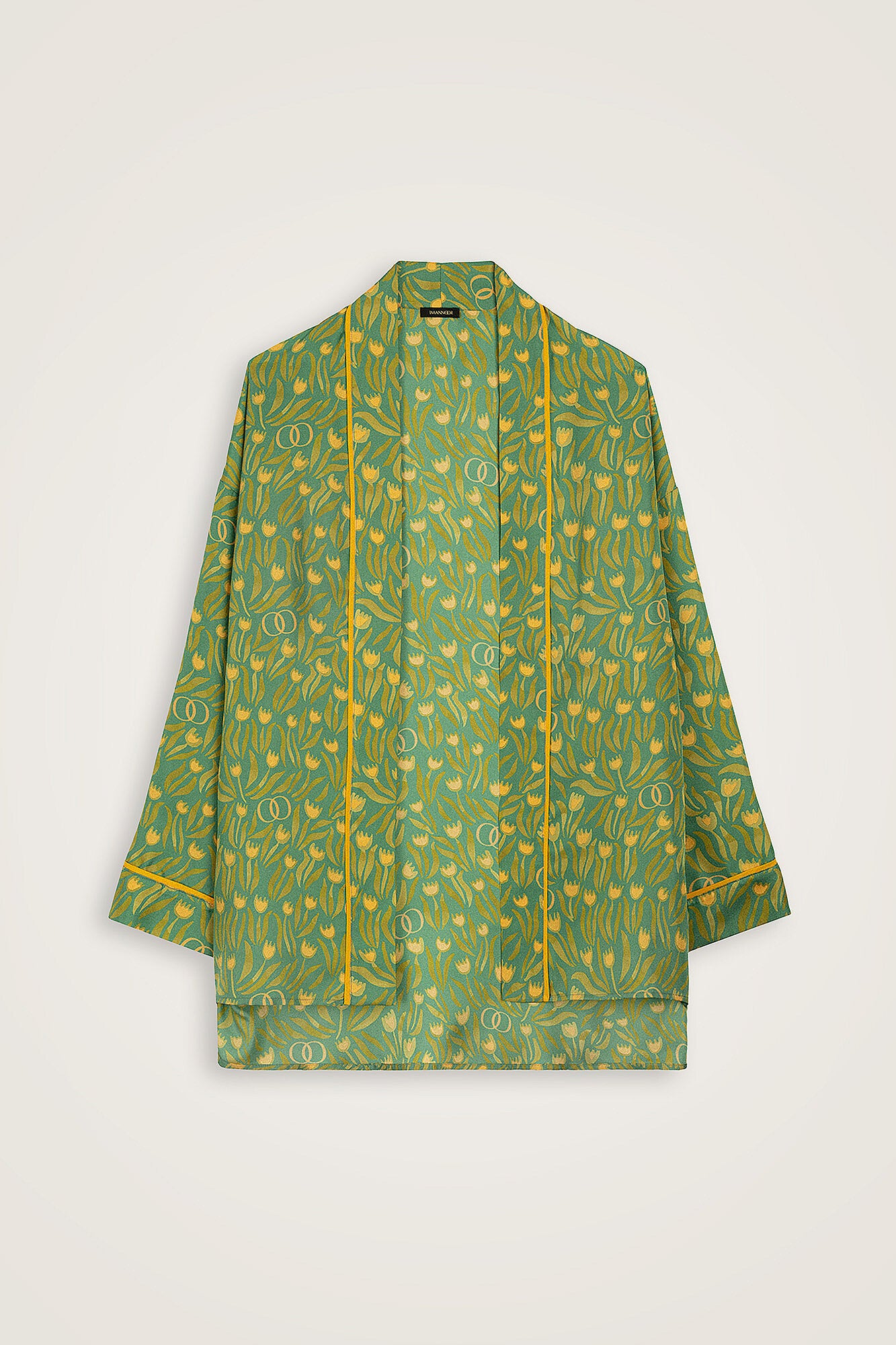 Lale Tarlası Yeşil Krep İpek Kısa Kimono