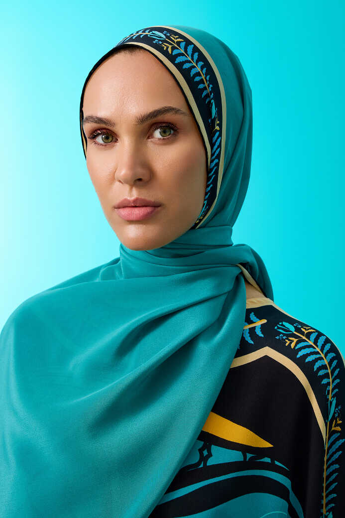Lalenoor Turkuaz Krep İpek Şal 70x200