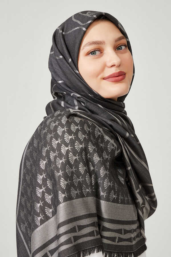 Leyla Simli Koyu Gri İpek Eşarp 140x140