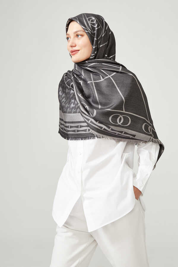 Leyla Simli Koyu Gri İpek Eşarp 140x140
