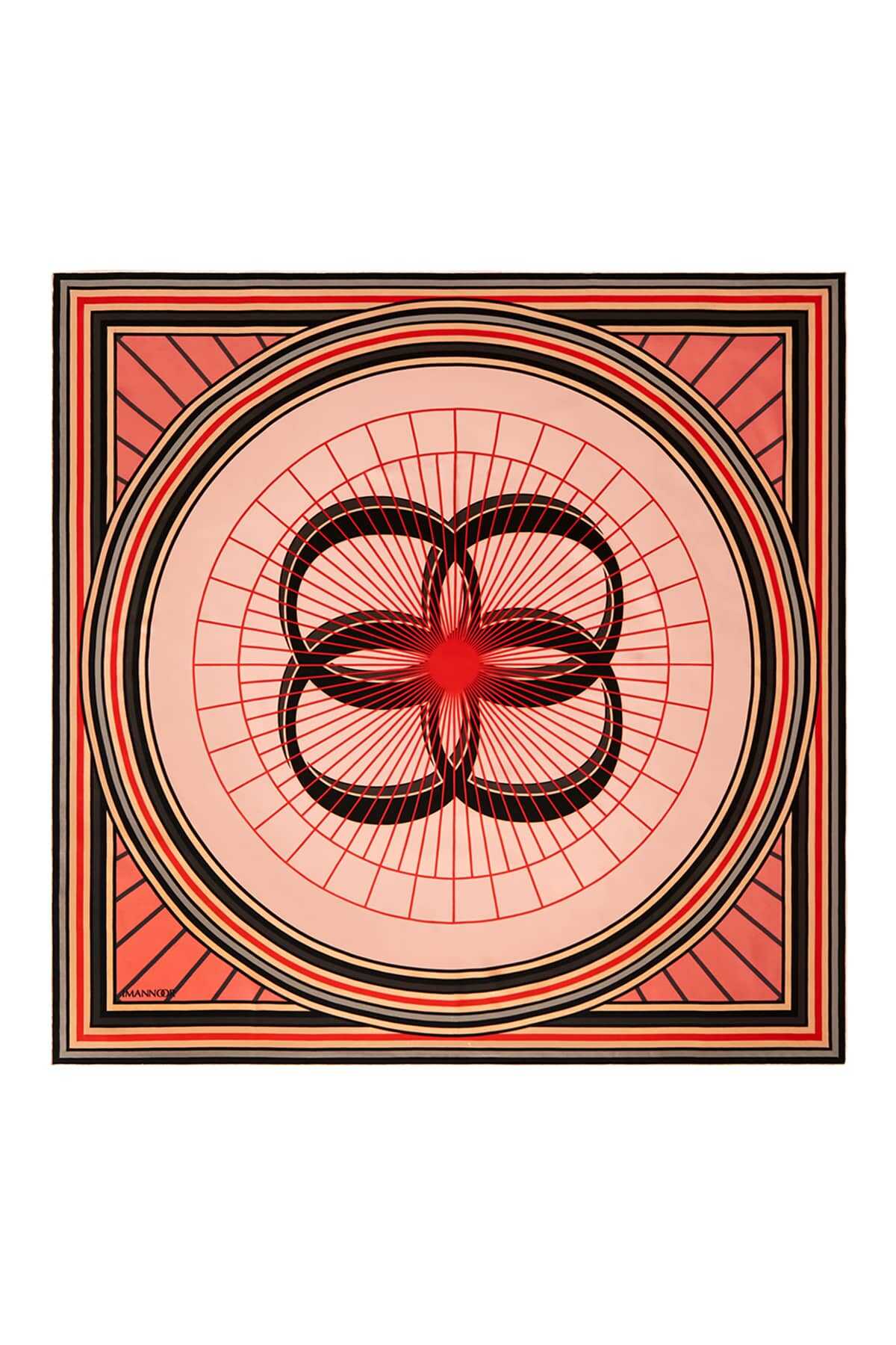 Logo-2 Kırmızı Tivil İpek Eşarp 90x90