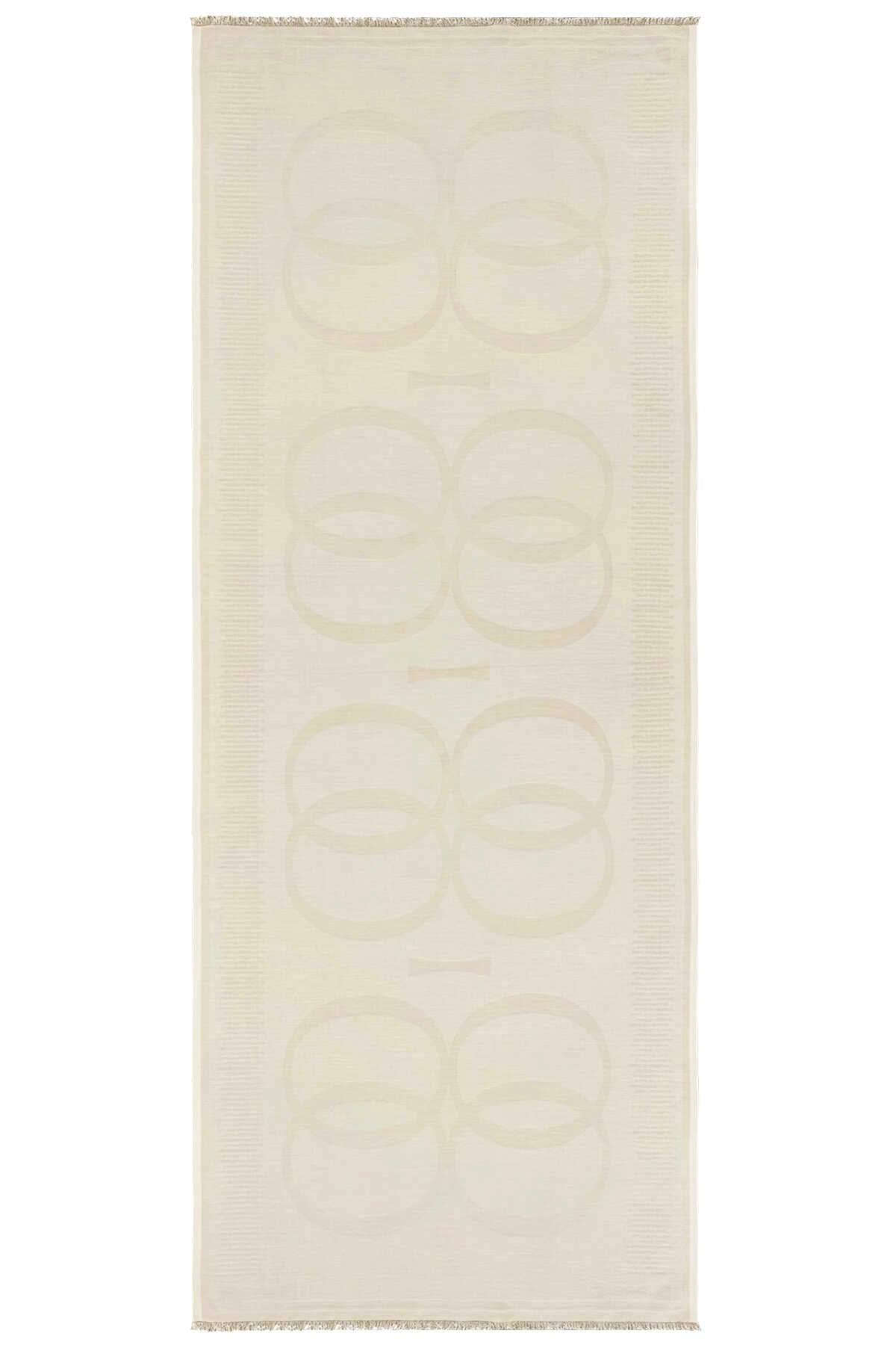 Logo 8 Krem Pamuk İpek Şal 80x210