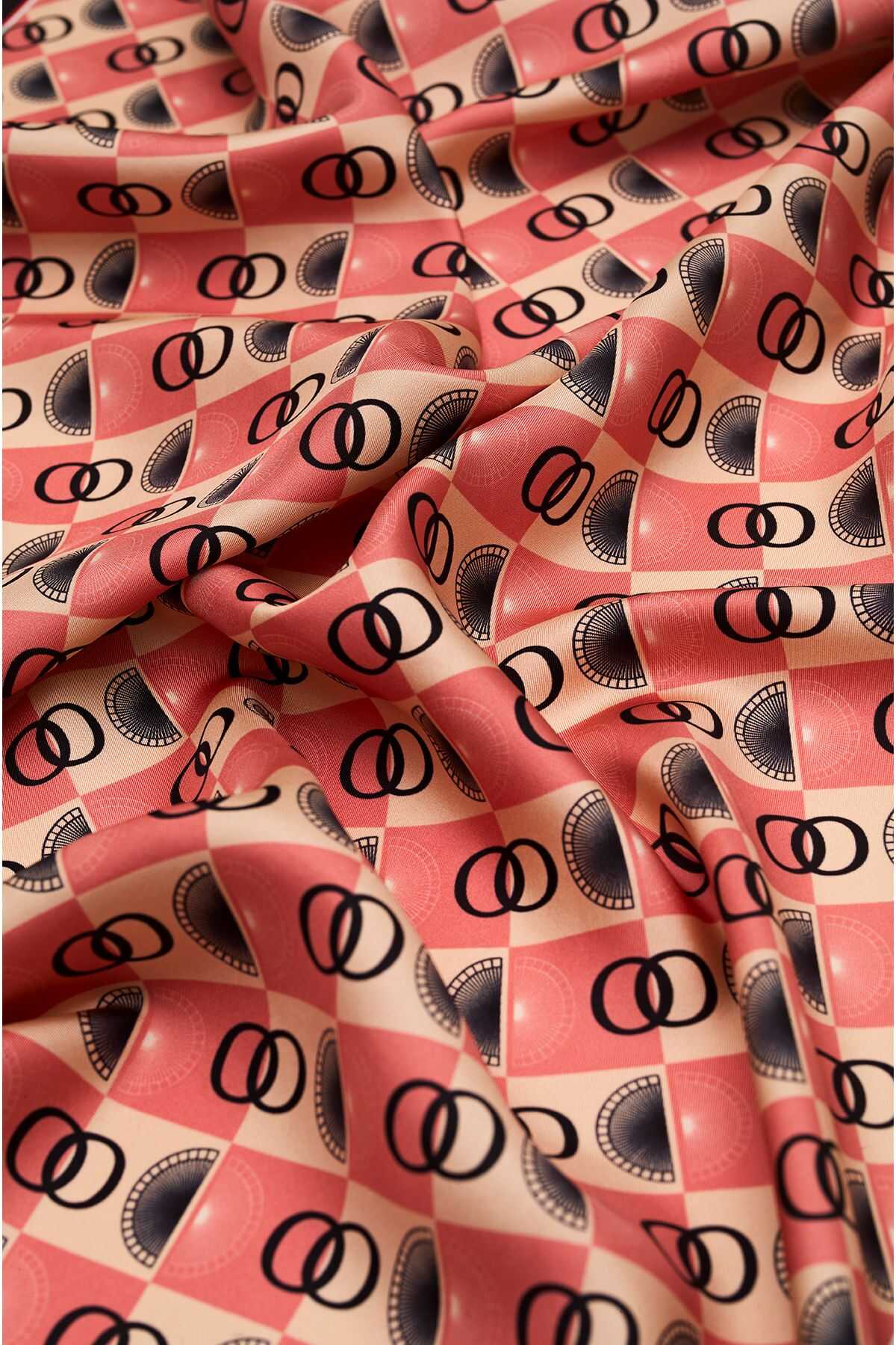 Logo Kare Pembe Tivil İpek Eşarp 90x90