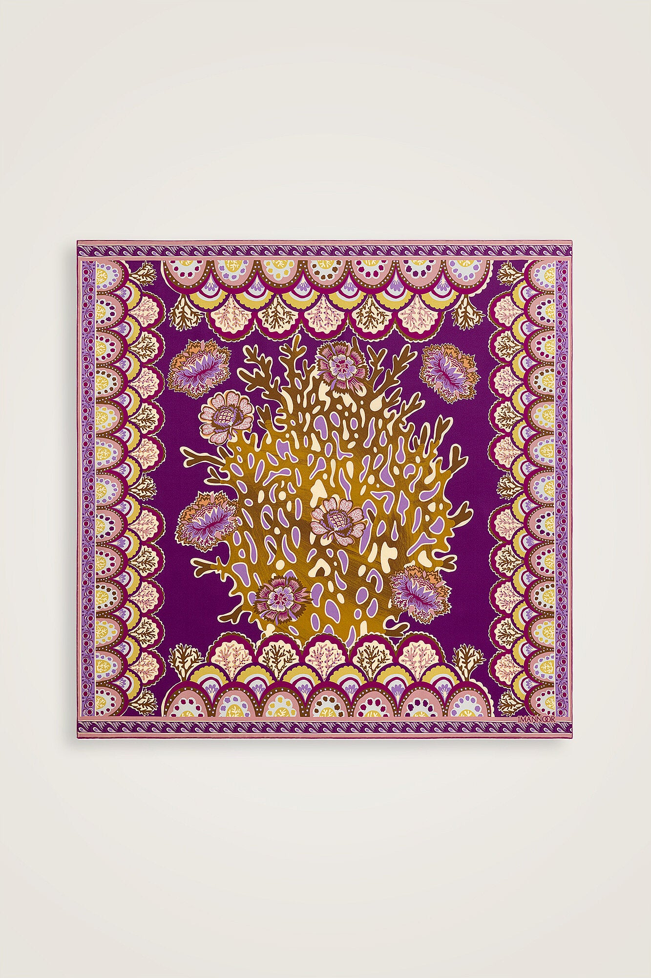 Mercan Bahçesi Mürdüm Tivil İpek Eşarp 90x90