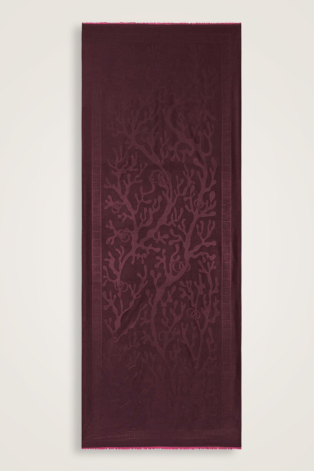 Mercan Bordo Jakarlı İpek Şal 70x200
