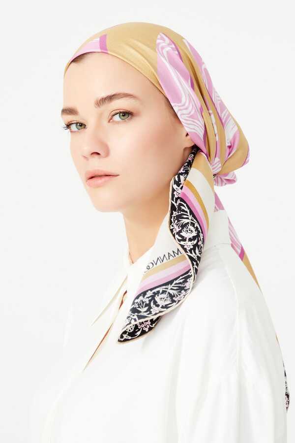Mermer Pembe Tivil İpek Eşarp 90x90