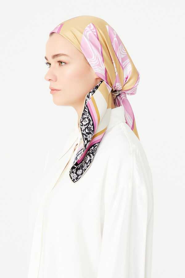 Mermer Pembe Tivil İpek Eşarp 90x90