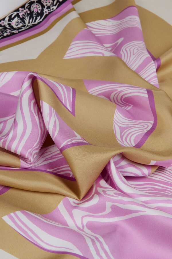 Mermer Pembe Tivil İpek Eşarp 90x90