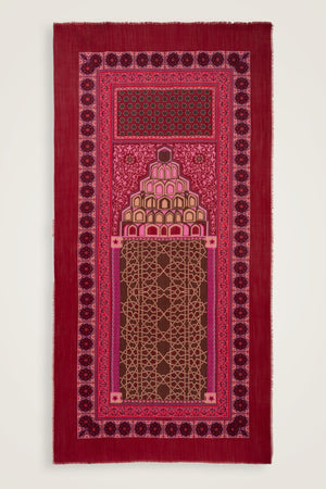 Mihrab Bordo Yün İpek Şal 100x200