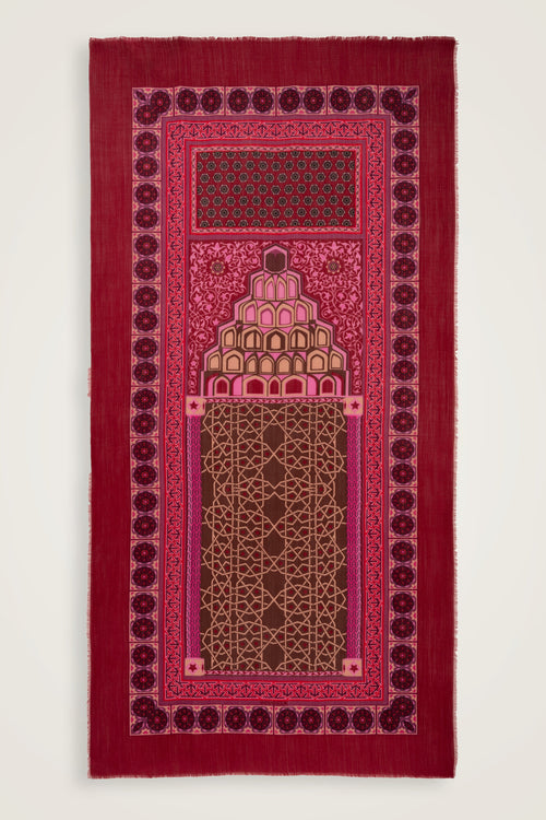 Mihrab Bordo Yün İpek Şal 100x200