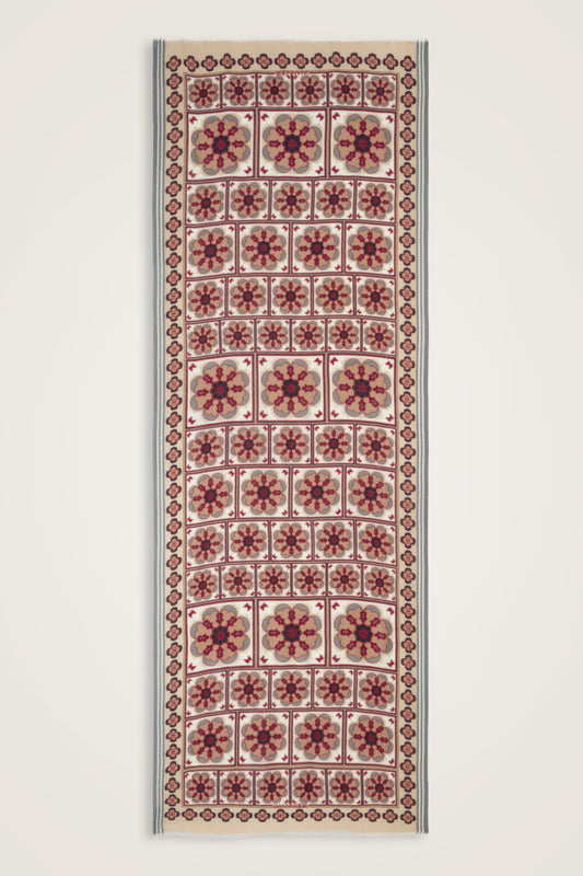 Mihrab Motif Bej-Bordo Yün Şal 70x200