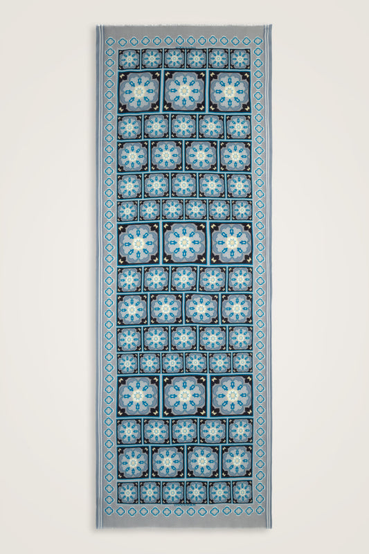 Mihrab Motif Turkuaz-Gri Yün Şal 70x200