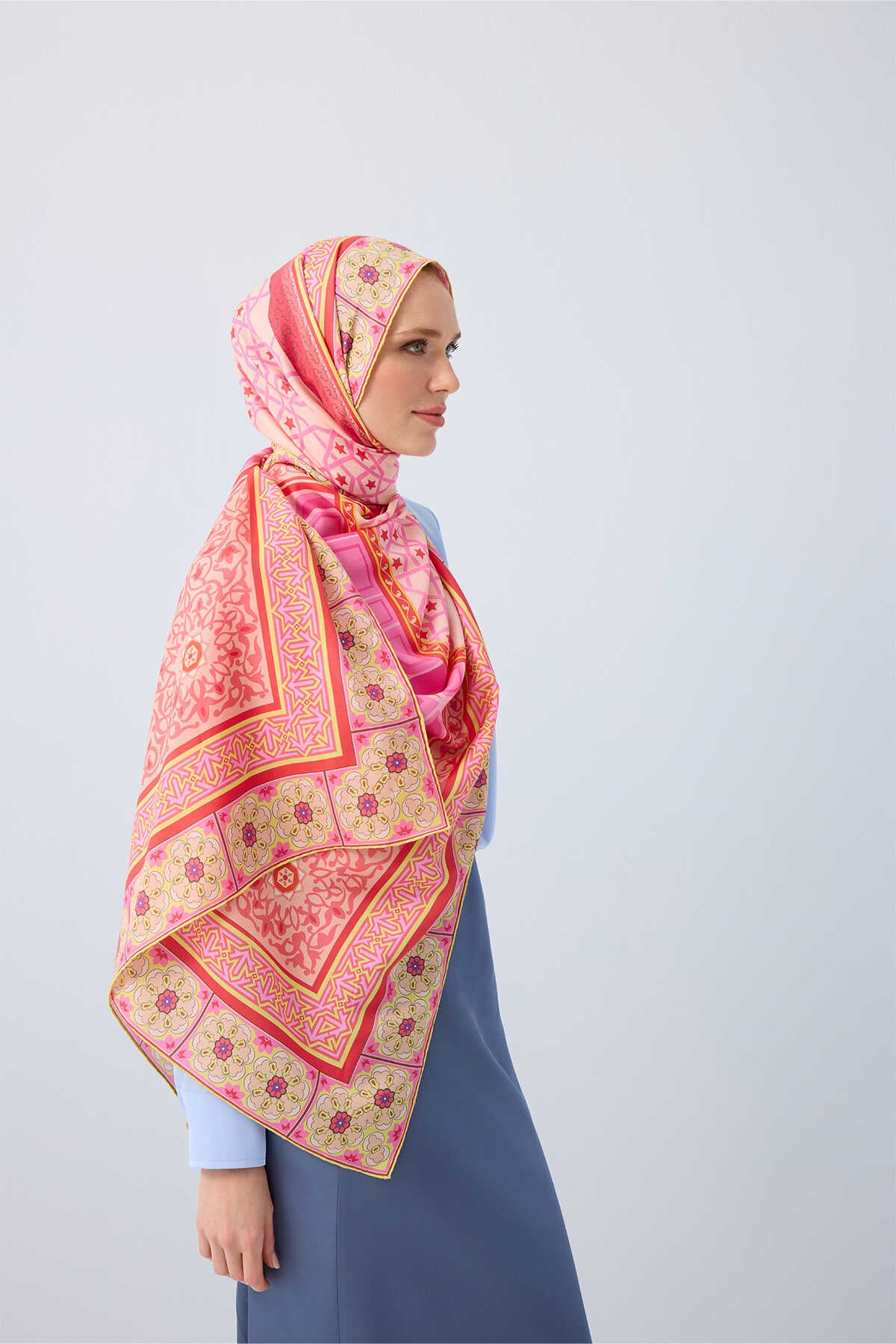 Mihrab Pembe Pamuk İpek Şal 80x210