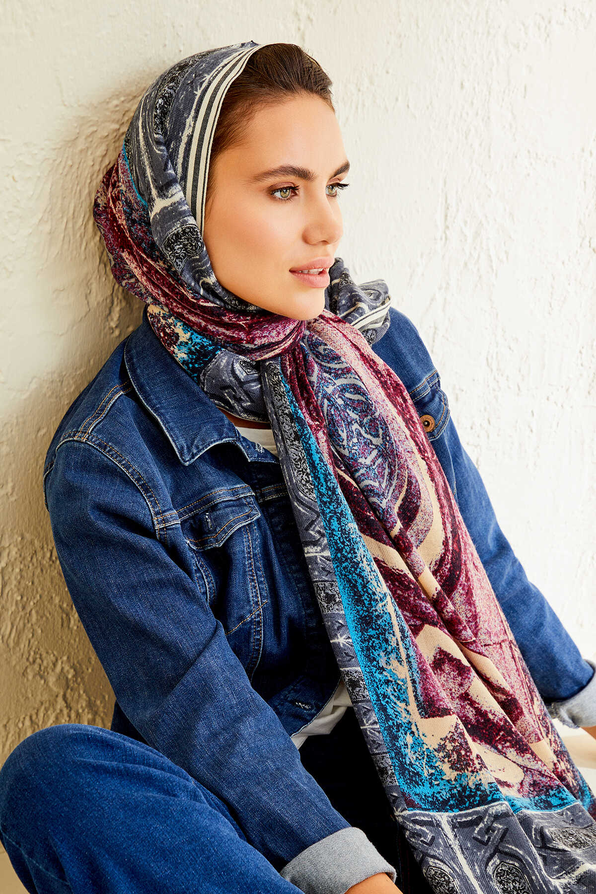 Minber Gri Yün Şal 70x210