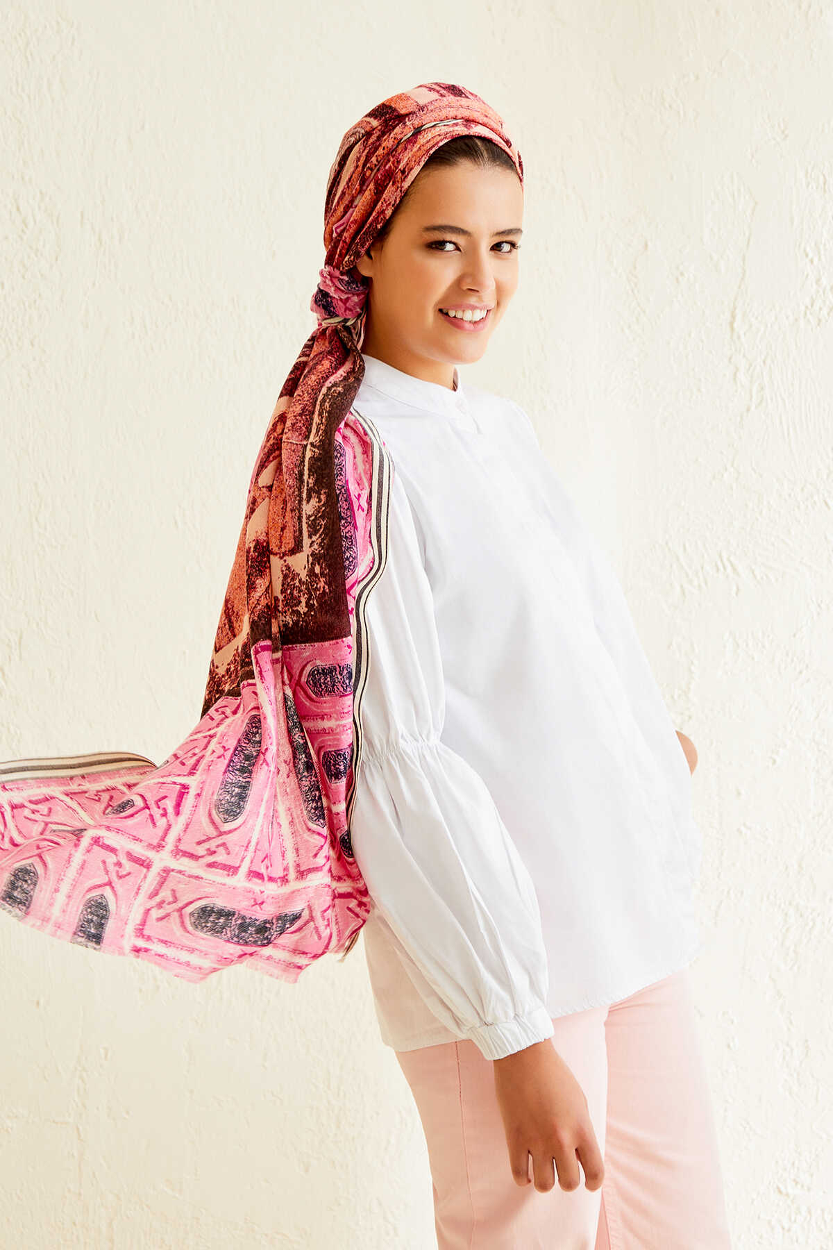 Minber Pembe Yün Şal 70x210