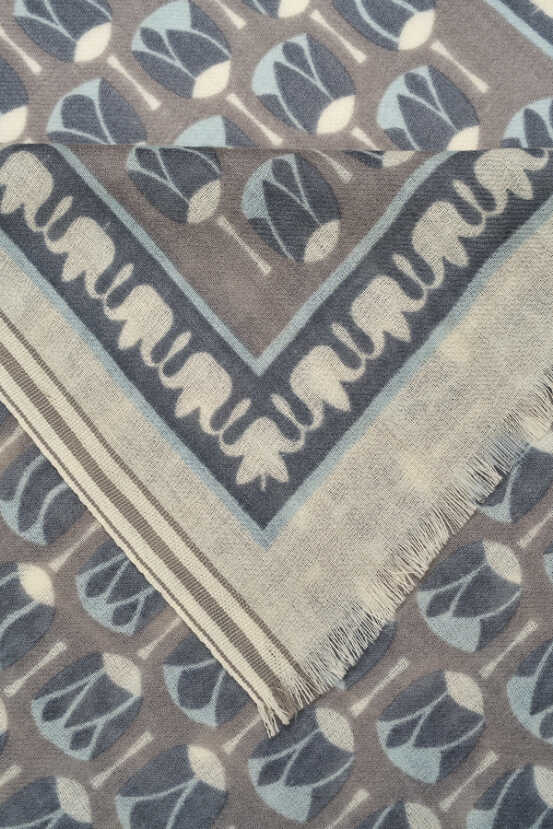 Mini Lale Gri Yün Şal 70x210