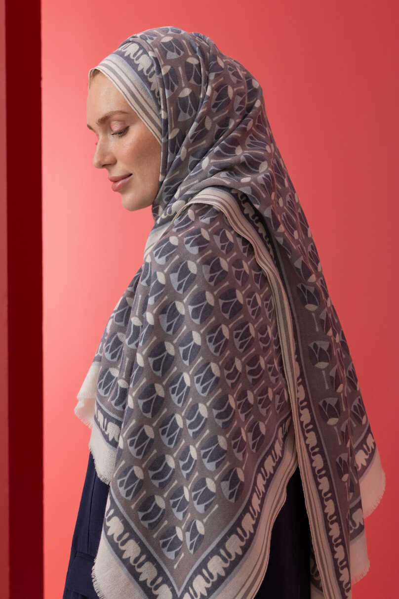 Mini Lale Gri Yün Şal 70x210