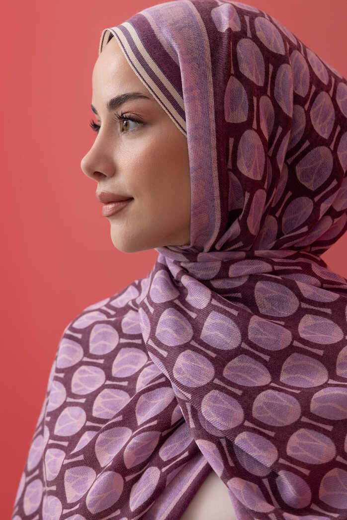 Mini Lale Mor Yün Şal 70x210
