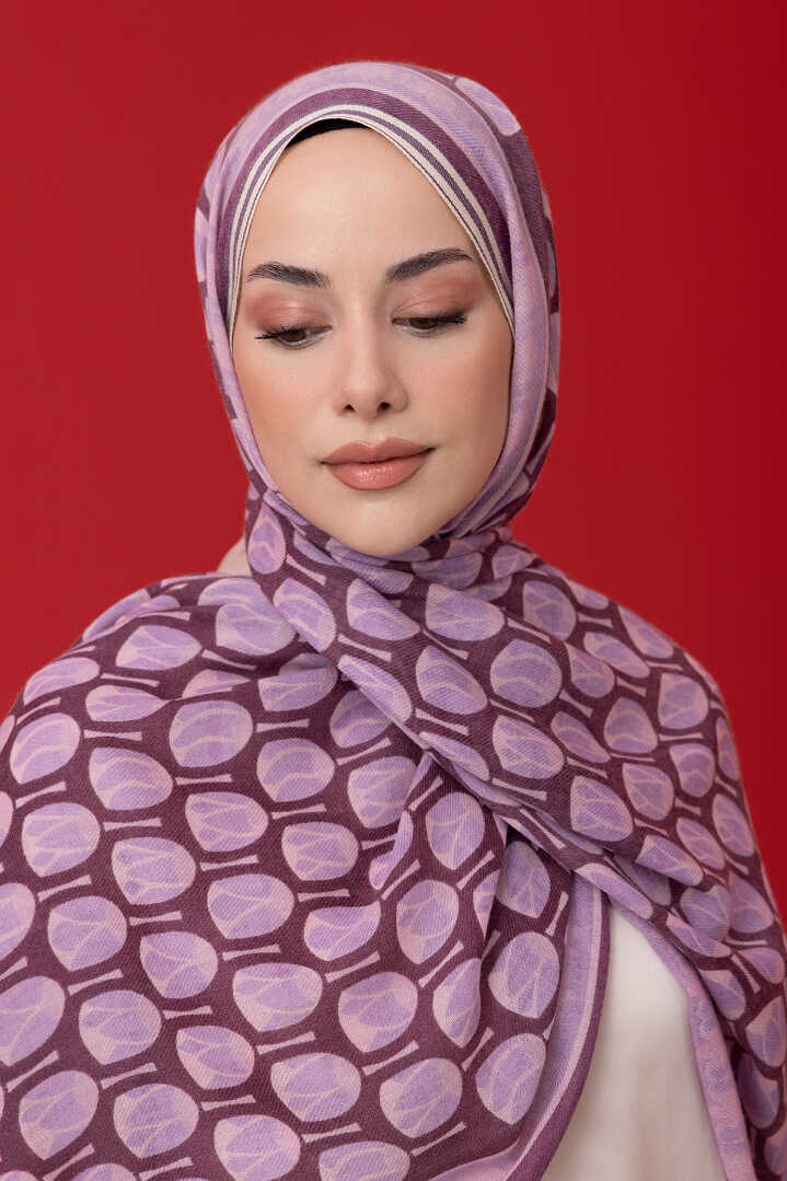 Mini Lale Mor Yün Şal 70x210