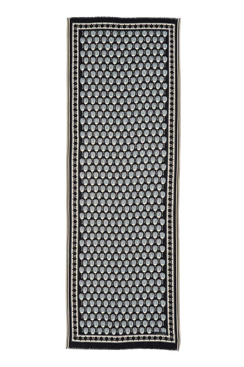 Mini Lale Siyah Yün Şal 70x210