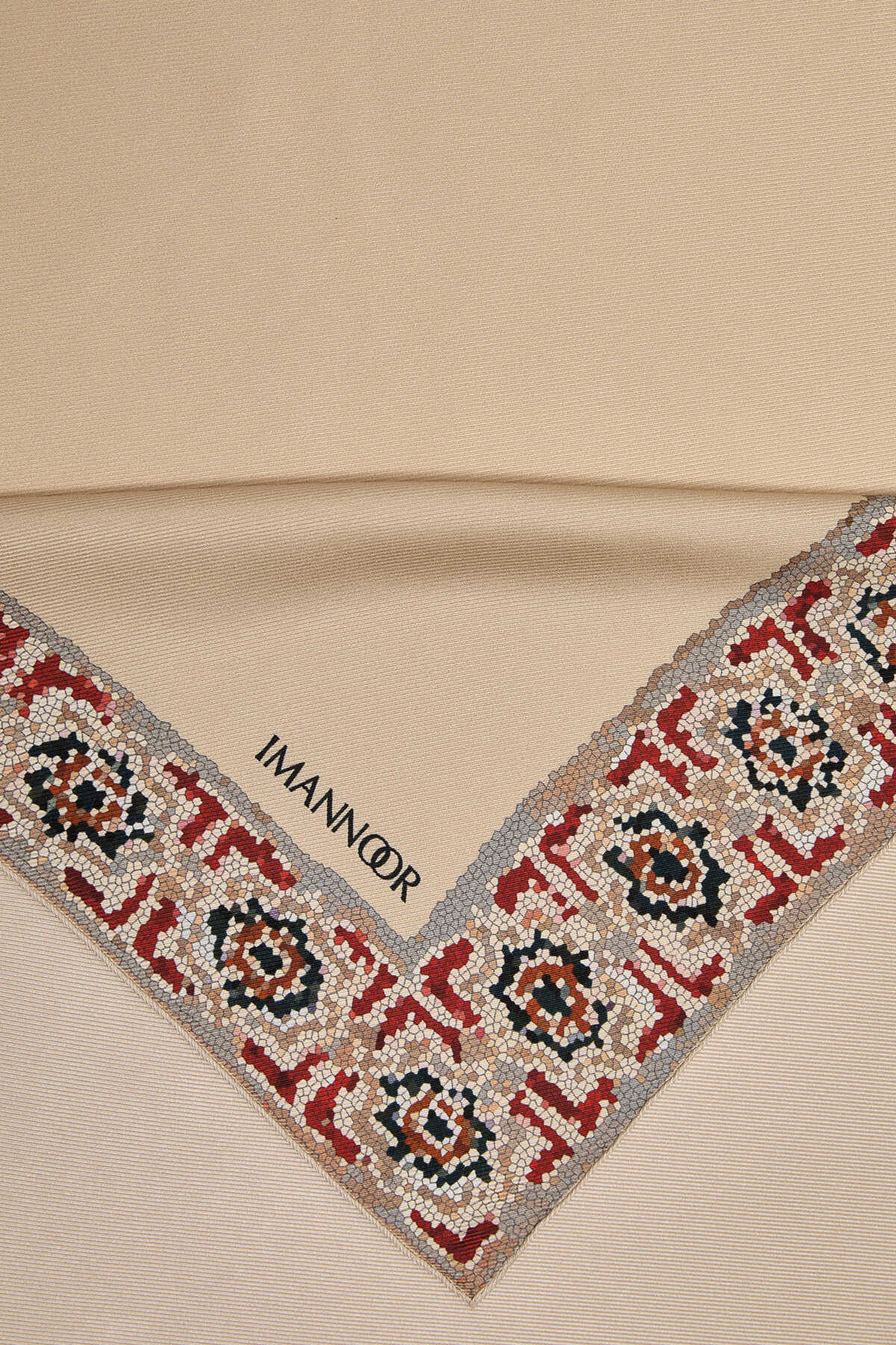 Mini Mozaik Krem Tivil İpek Eşarp  90x90