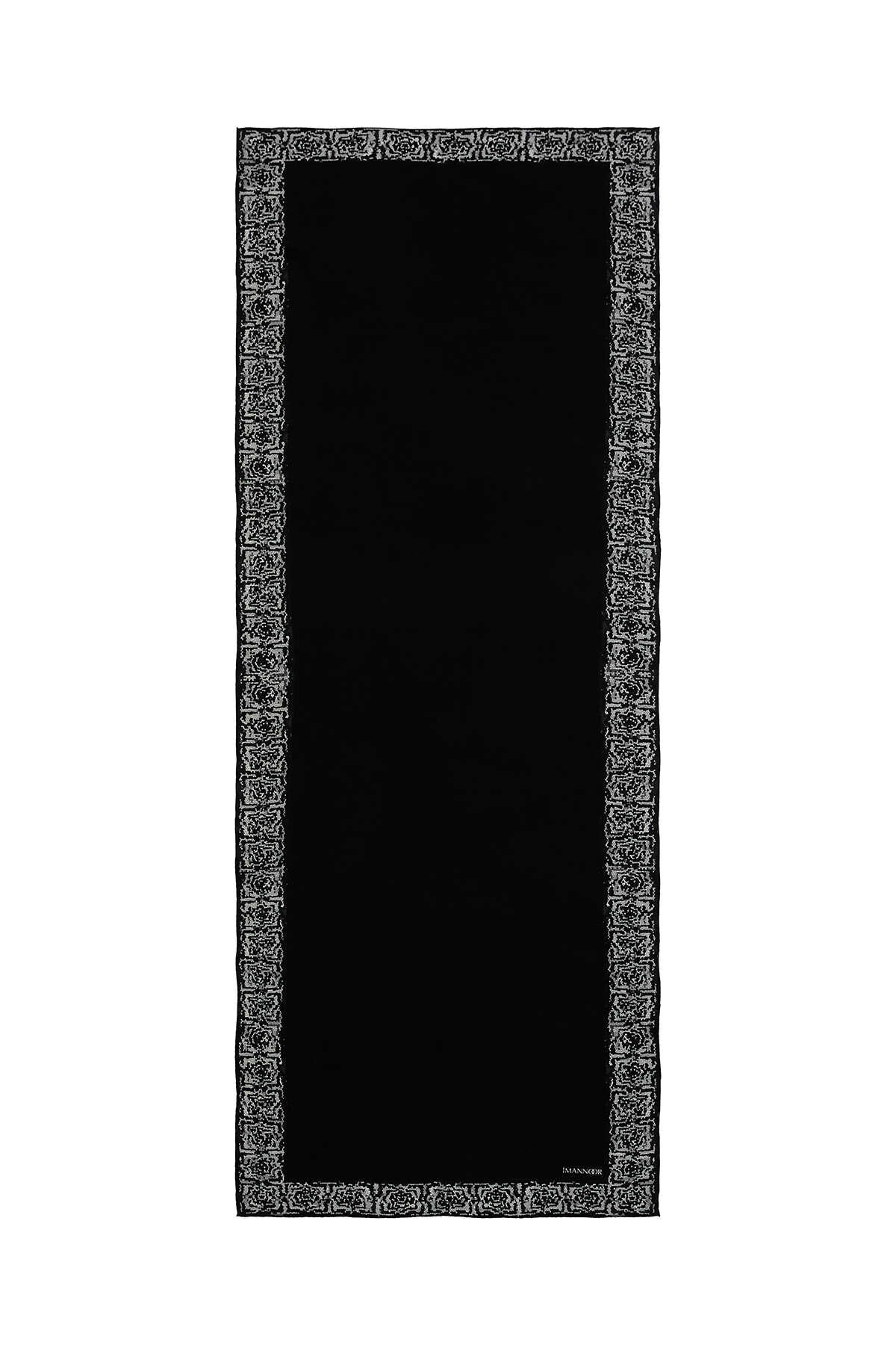 Mini Mozaik Siyah Krep İpek Şal 80x210