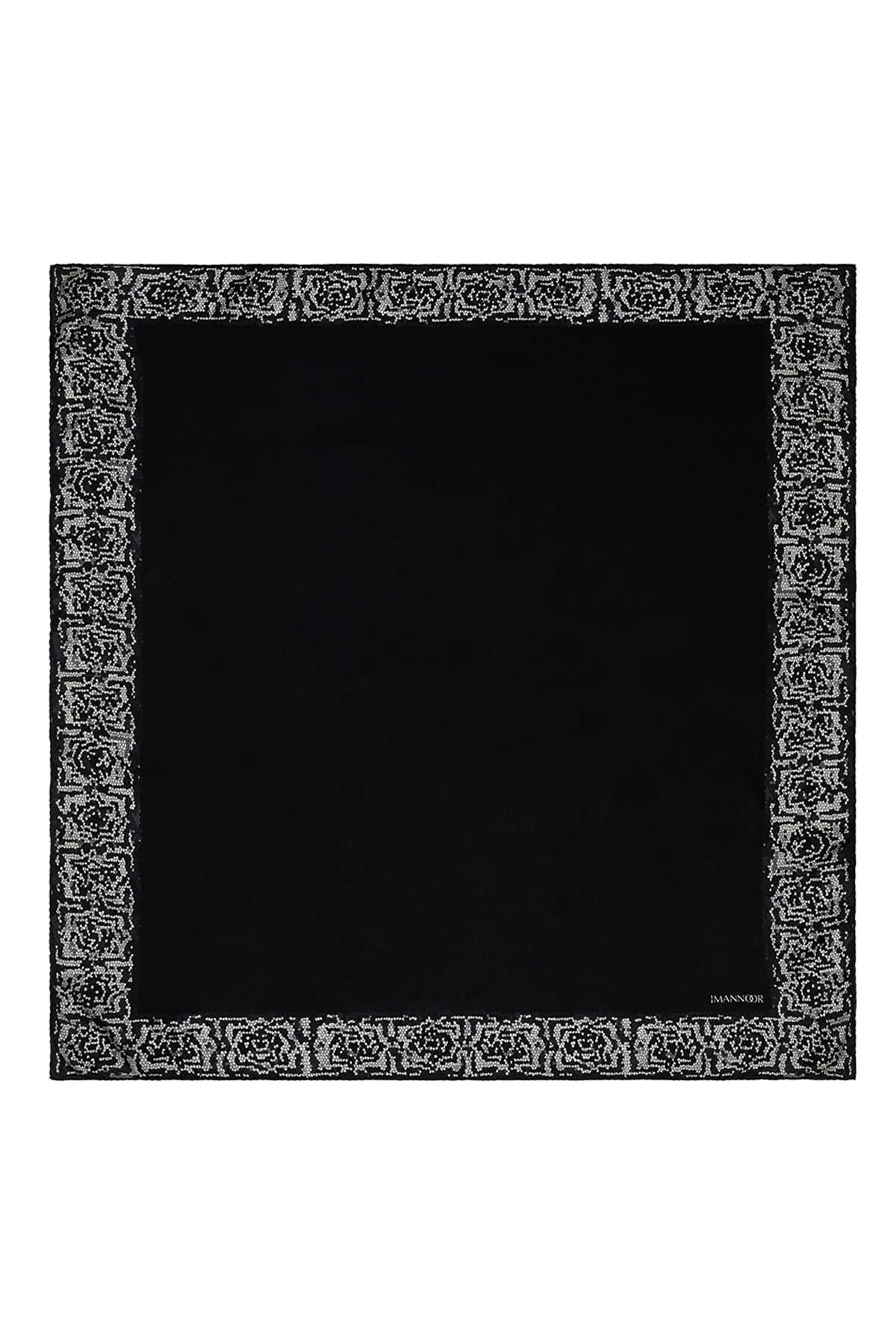 Mini Mozaik Siyah Tivil İpek Eşarp  90x90